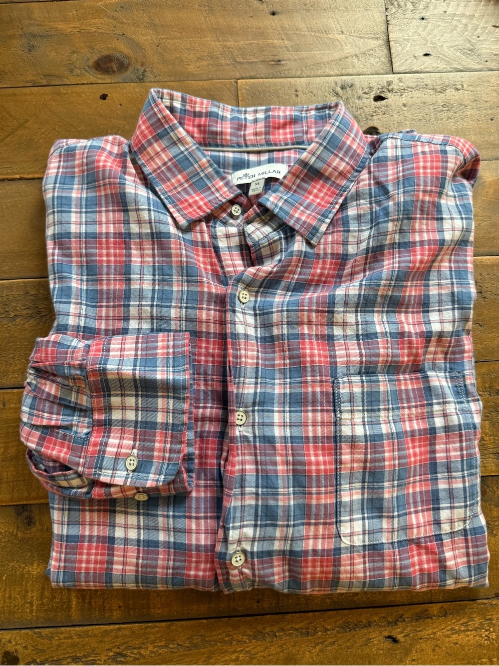 Peter Millar Men’s Red & Blue Plaid Button-Down Shirt XL